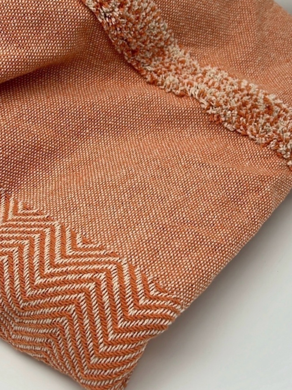 Magaschoni Coral & Oatmeal Textured Multi Pattern Fringed Throw 54”x 64”